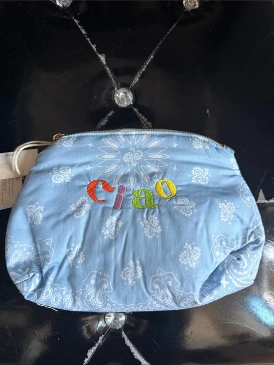 New Ciao Embroidered Light Blue Bandana Cosmetic Pouch