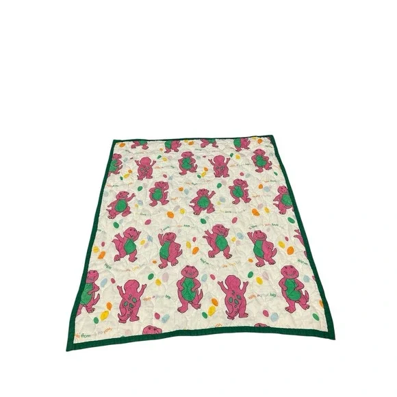 Vintage Barney Purple‎ Dinosaur Bibb Co Blanket  Crib Quilted Cover - 53