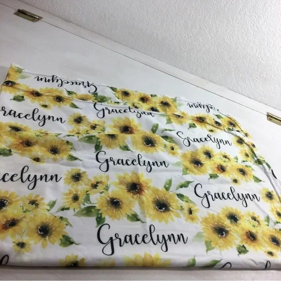 Personalized Baby Blanket Gracelynn Floral Daisies Yellow Green