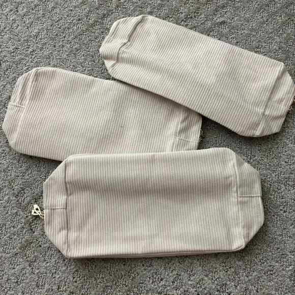 Set of Three Beige Makeup Double Zip Pouches