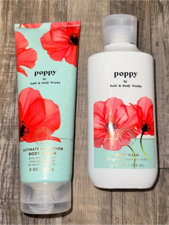 Bath & Body Works Poppy Body Cream & Body Wash - Red, Mint