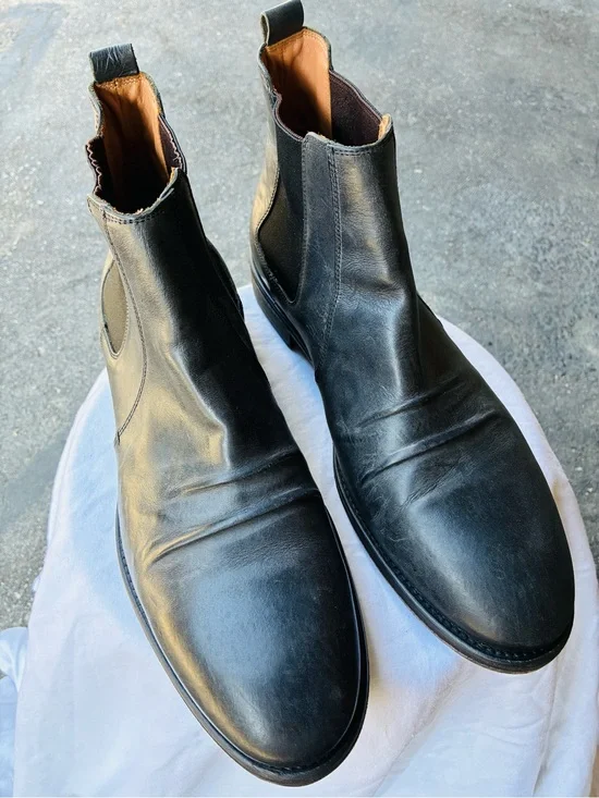 John Varvatos Black Leather Sharpei Chelsea Boots, Size 13