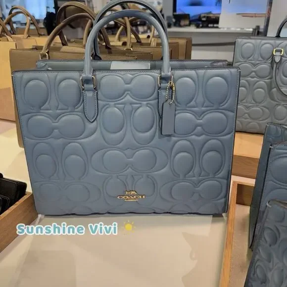 NWT Coach Maggie Large Tote Bag in Signature CY672 smooth leather Gold/Azure