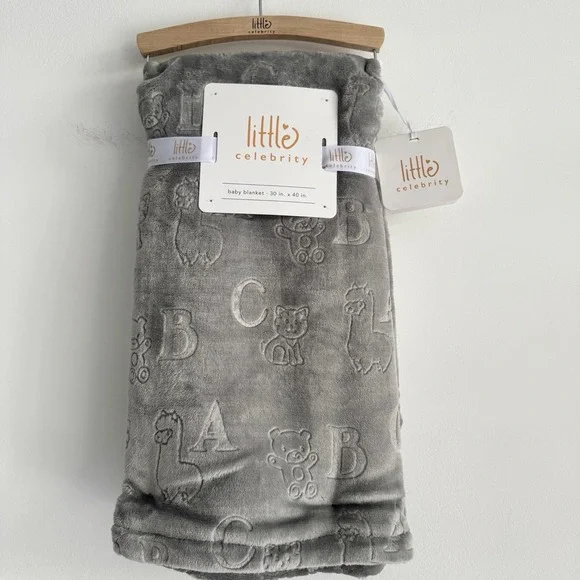 Little Celebrity‎ Baby Blanket Gray Embossed Alphabet Block Letters ABC's