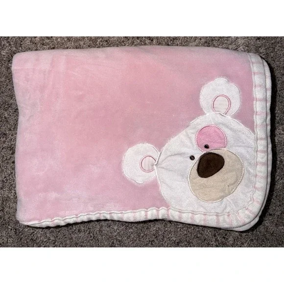 Pitter Patter Pink White Bear‎ Baby Blanket Lovey 30x38 White Pink Stripped