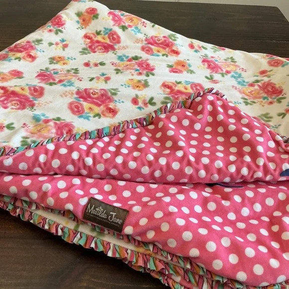 Matilda Jane Baby Milestone Blanket Pink Floral Polka Dot Ruffle Monthly 50x60‎