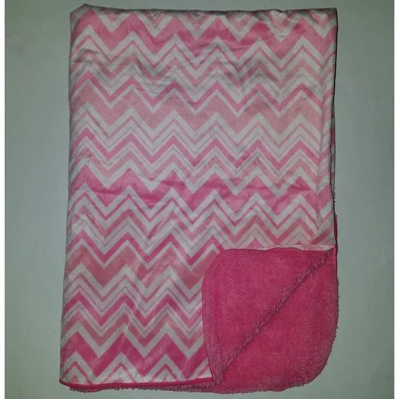 Pink White Chevron Print Baby Blanket Girl SOFT Fleece Security Lovey 30