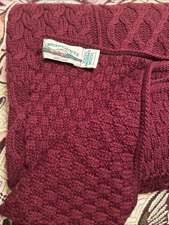 Aran Crafts Cable Knit 100% Merino Wool Throw - Wine Red