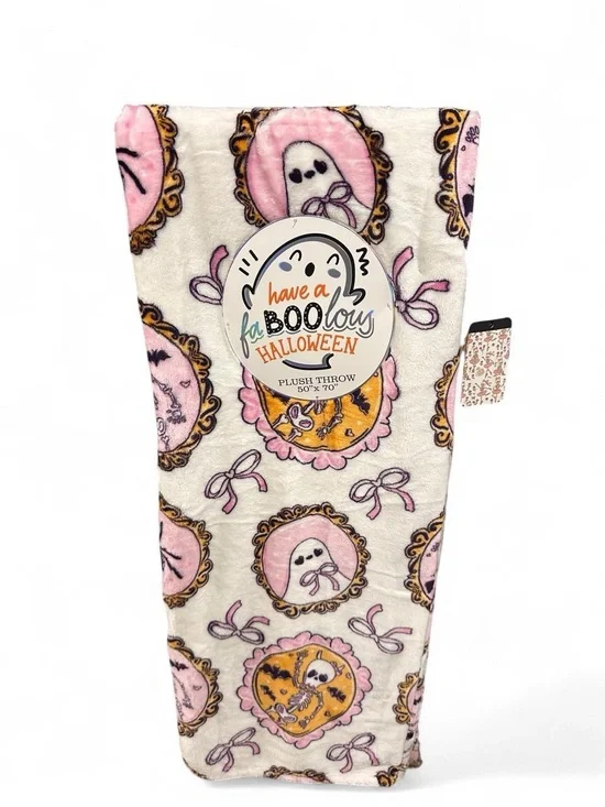 Have a FaBOOlous Halloween Ghost & Skeleton Plush Throw Blanket