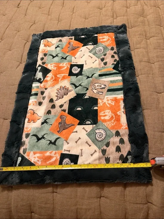 Plush Dino Patchwork Baby Throw Blanket - Gray Orange Green