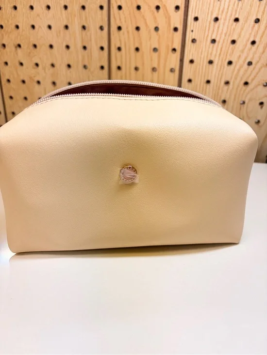 Bulgari Amenity Cream Leather Cosmetic Pouch with Gold Accent