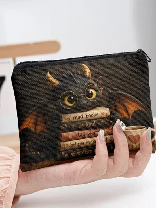 Halloween Gothic Dragon Holding Books Makeup Bag Double-Sided 4.1