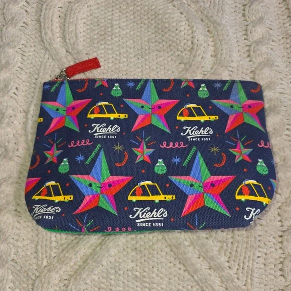 Kiehls Makeup Travel Pouch Blue Holiday Star Taxi Canvas Womens Small‎ Excellent