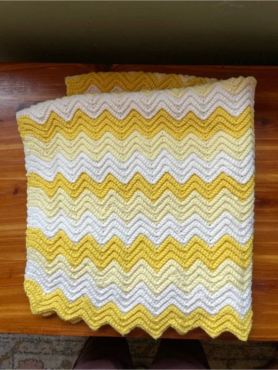 Handmade Yellow and White Chevron Crochet baby Blanket