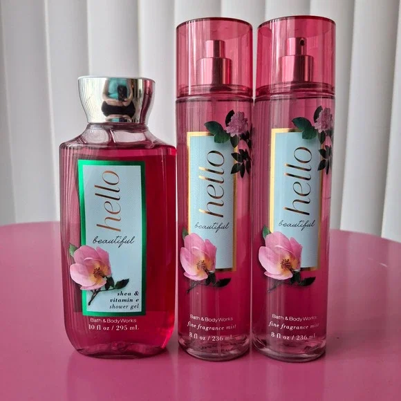 Bath & Body Works HELLO BEAUTIFUL Fragrance Mist Shower Gel Wash Set of 3