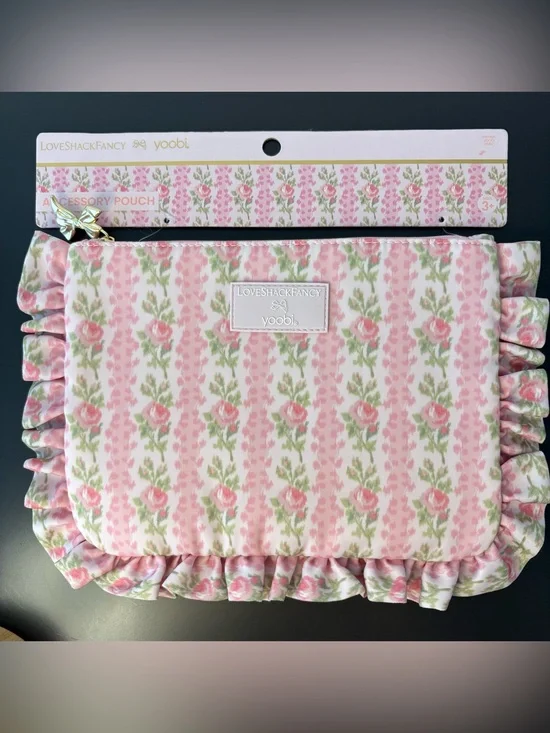 NWT LoveShackFancy │ Yoobi Blooming Heirloom Ruffle Accessory Pouch 🩷🤍