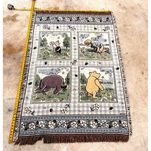 Disney Classic Pooh Woven Throw Blanket 43x65 Cotton Fringe Made USA Piglet