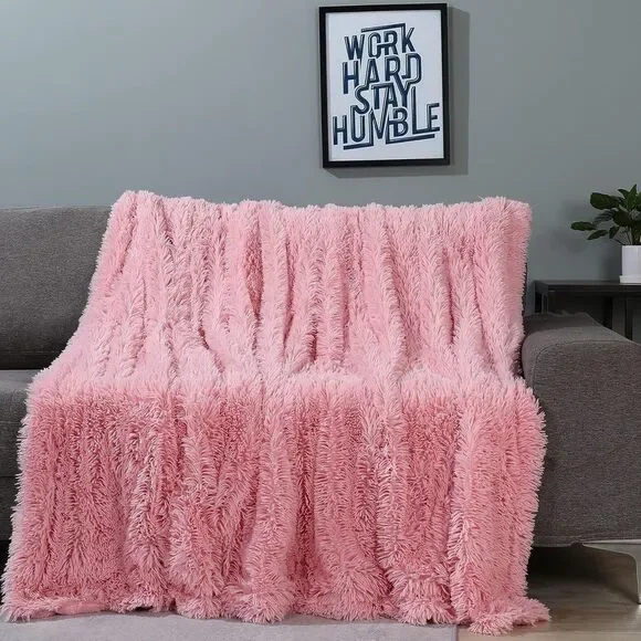 Decorative Extra Soft Pink Fuzzy Faux Fur Throw Blanket 50