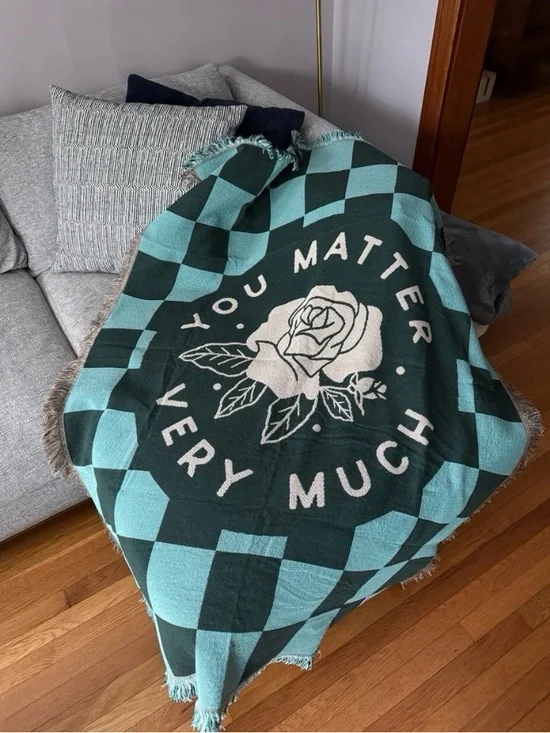 TWLOHA You Matter Very Much Woven Tapestry Blanket Checkered Rose 50x60