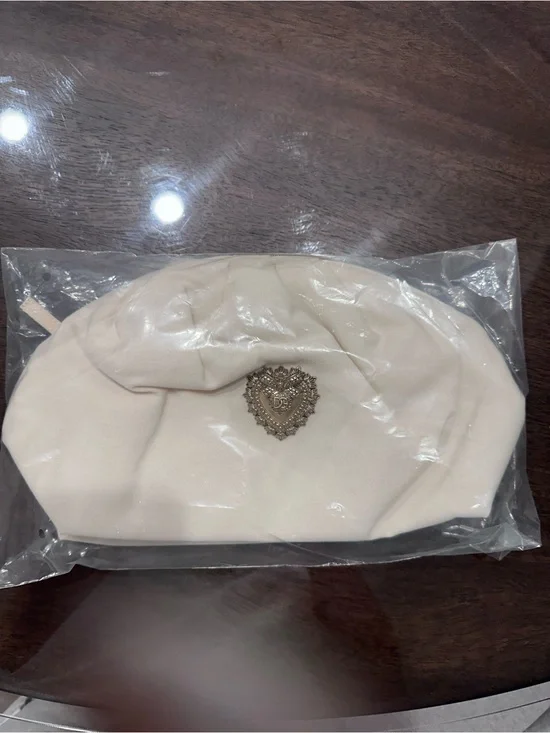 Cream Women's Make up Bag with Ornate Heart Emblem