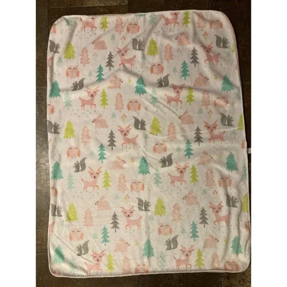 Cloud Island Woodland Animal Baby Blanket Pink Popcorn Sherpa Fleece Deer Owl