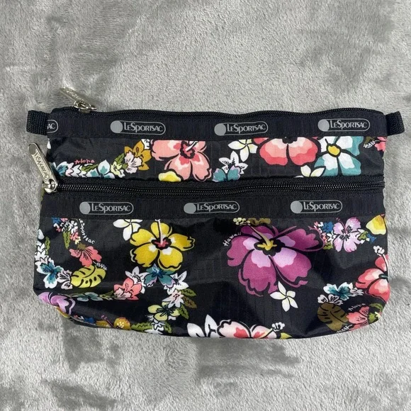 LeSportsac Pouch 7.5x5.5 Hawaiian Floral Cosmetic Makeup Travel Zip Coin Purse