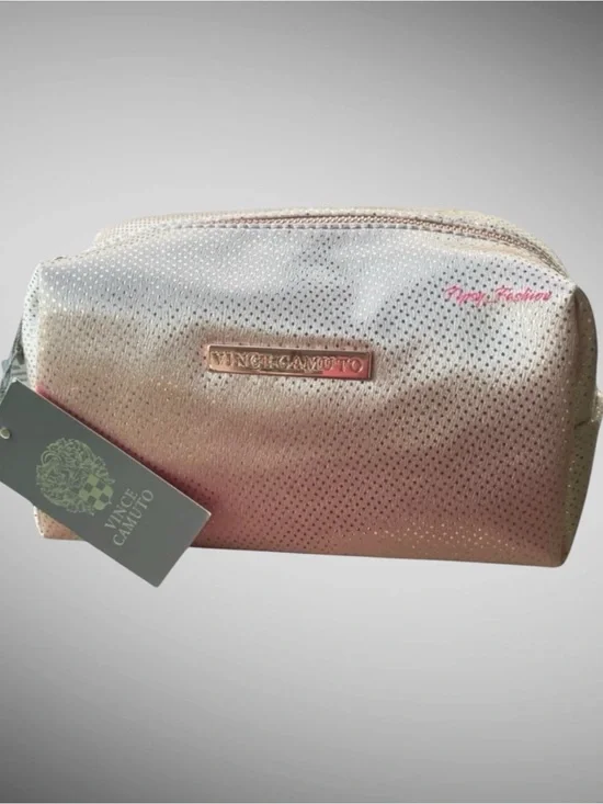 NWT Vince Camuto Rose Gold Metallic Cosmetic Makeup Travel Toiletry Bag