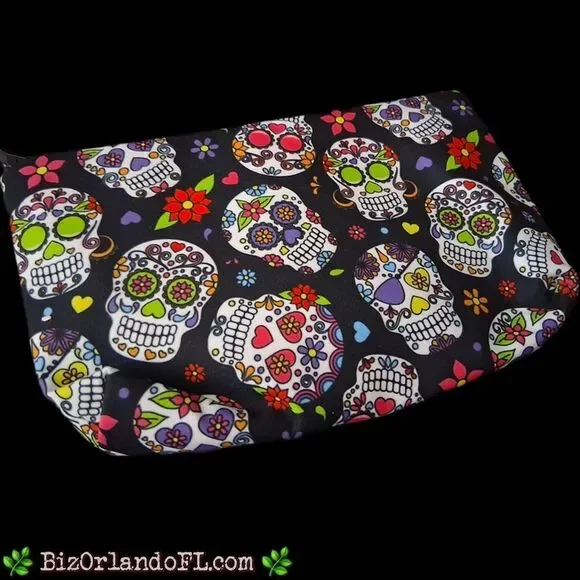BOUTIQUE: Women's Makeup Bag Sugar Sugar Skull Zip Beauty Accessory Storage NEW