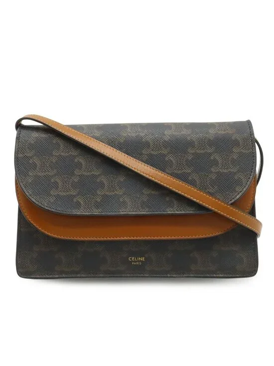 Celine Triomphe Strap Wallet Clutch 2-Way Shoulder Bag Pochette Leather