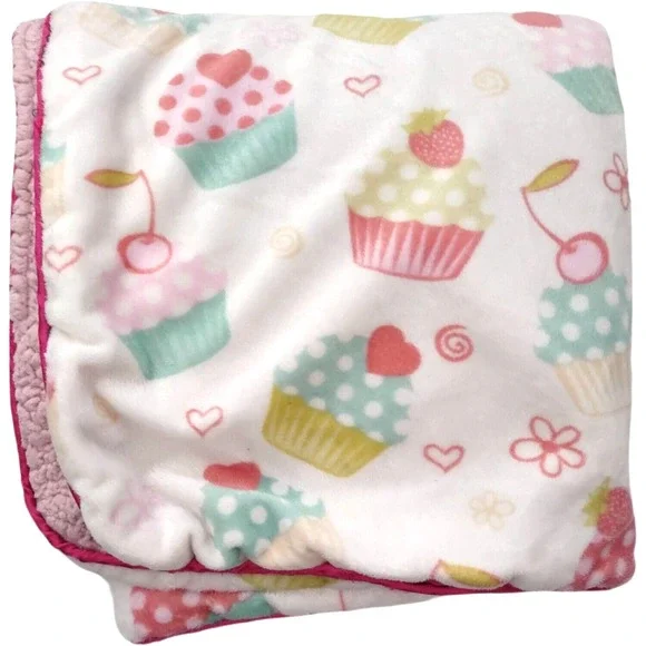 SL Home Fashions 119741 CUPCAKE Baby‎ Blanket Pink Sherpa Polka Dot Beige Cherry