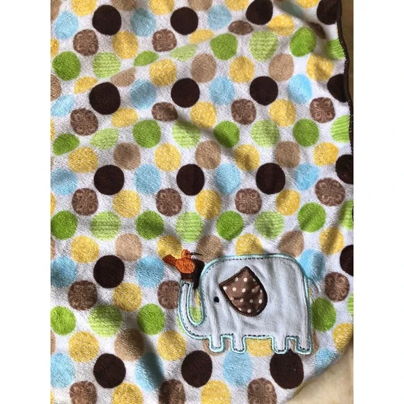 Just‎ One Year Baby Blanket blue green Polka Dots Elephant Bird Blue Sherpa