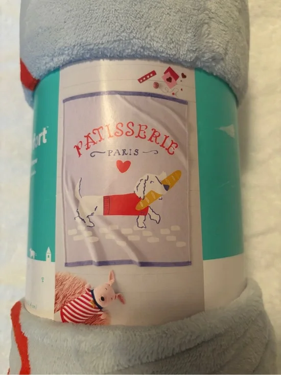 Pillowfort - Patisserie Paris Plush Throw in Light Gray and Royal Blue NWT 50x60