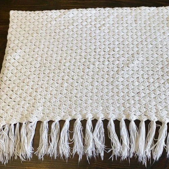 Handmade Knitted Afghan‎ Throw Blanket with Fringe White Cream Cottage 40x60