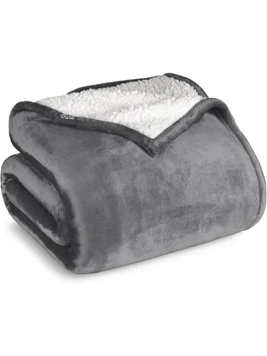 Cozy Reversible Sherpa Fleece Blanket - Full/Queen Size - Soft, Warm