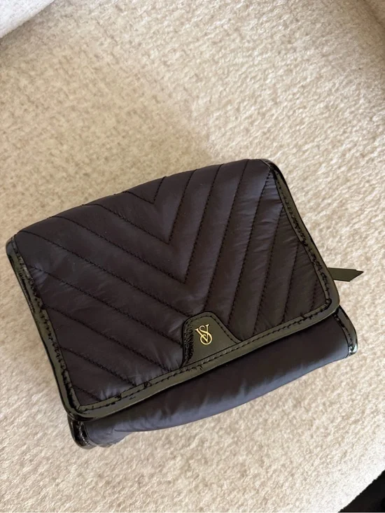 Victoria's Secret Black Quilted Toiletry Pouch with Gloss Trim