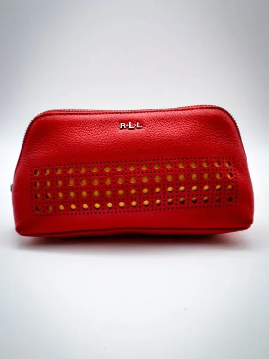 Ralph Lauren Leighton Make-up Cosmetics Bag Toiletries Case Pebbled Leather Red