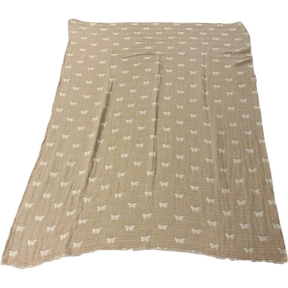 Artistic Accents Butterfly Throw Blanket 100% Cotton Muslin Gauze Tan 52x72