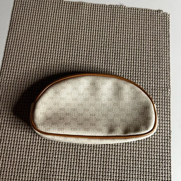 Vintage Gucci Microguccissima Monogram Cosmetic Pouch Beige Tan 1980s Accessory