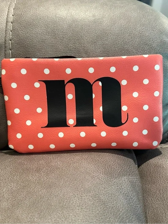 Monogram Coral Polka Dot Makeup Pouch