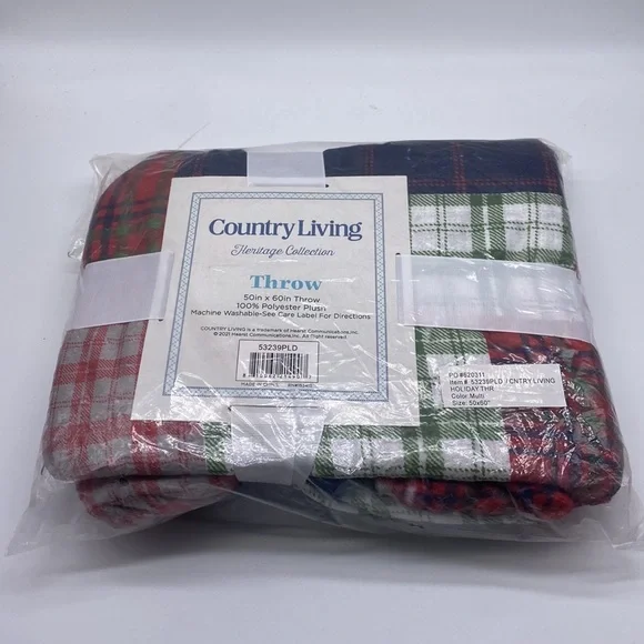 Country Living Heritage Collection Plaid Blanket Throw 50‎ X 60 NEW