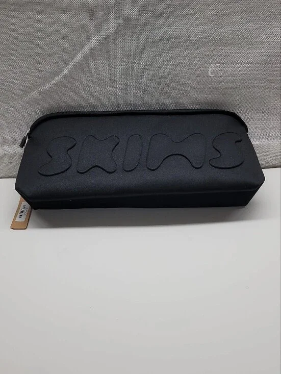 SKIMS Neoprene Cosmetic Black Embossed Logo Zip Pouch