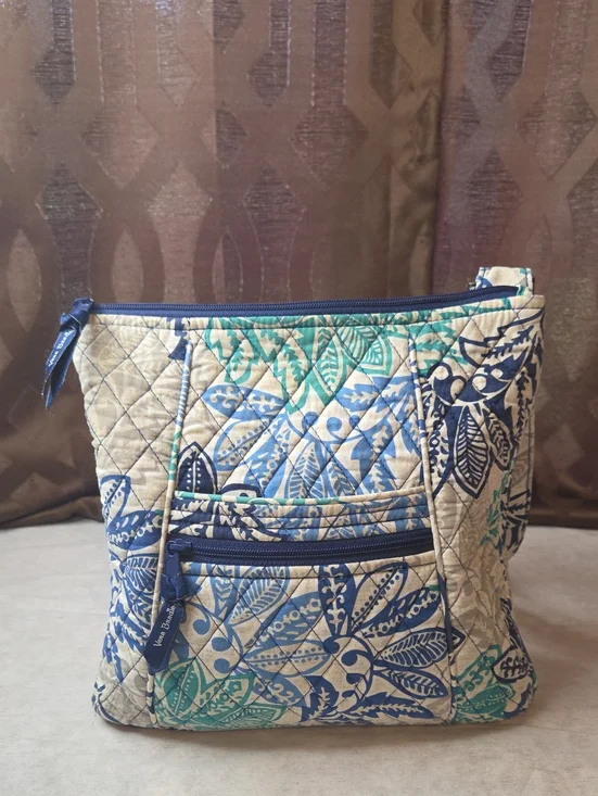 Vera Bradley Quilted Floral Crossbody-White, Teal, Blue