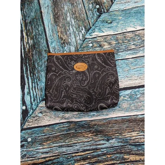 Vintage Paisley Black w Blue Details Makeup Bag‎ Clutch Purse