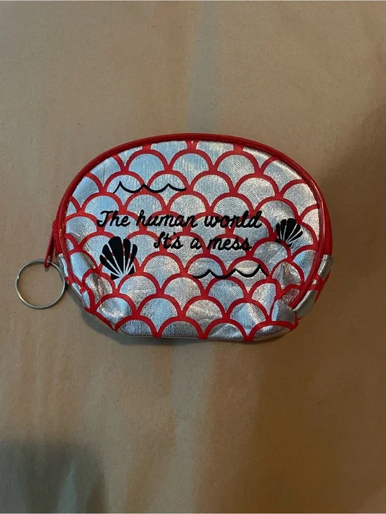 The Human World It's A Mess Silver & Red Mermaid scale Cosmetic Pouch