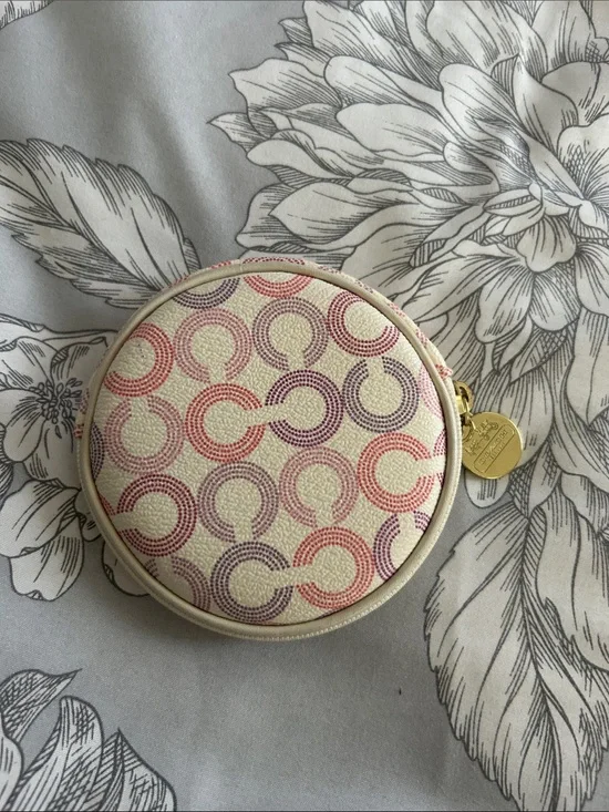 Coach Waverley Opt Art Round Coin Case in Pink, Lavender & Cream
