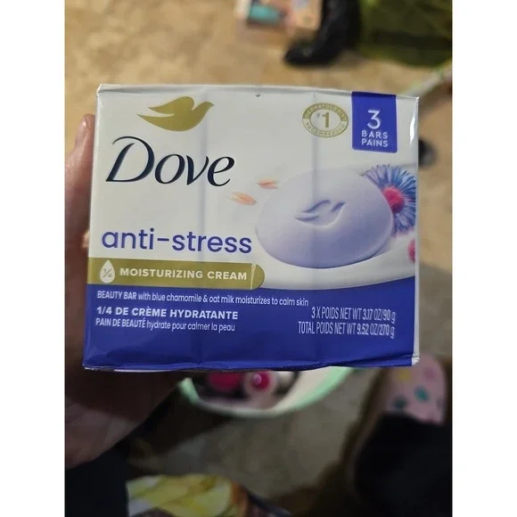 Dove Anti-Stress Blue Chamomile Oat Milk Moisturizing Cream Soap 3ct Pack NIPS