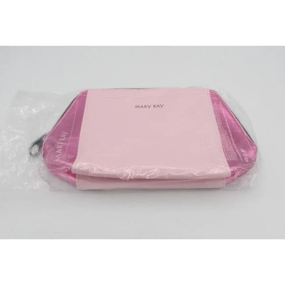 Mary Kay Cosmetic Make Up Bag Pouch Pink Zip Up Metallic Sparkle NEW Open bag