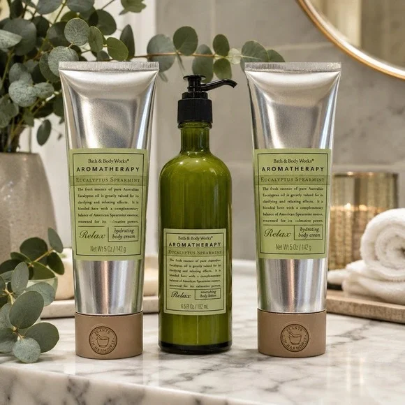 Bath & Body Works Eucalyptus Spearmint Aromatherapy Vintage NOS 3 Pc Set