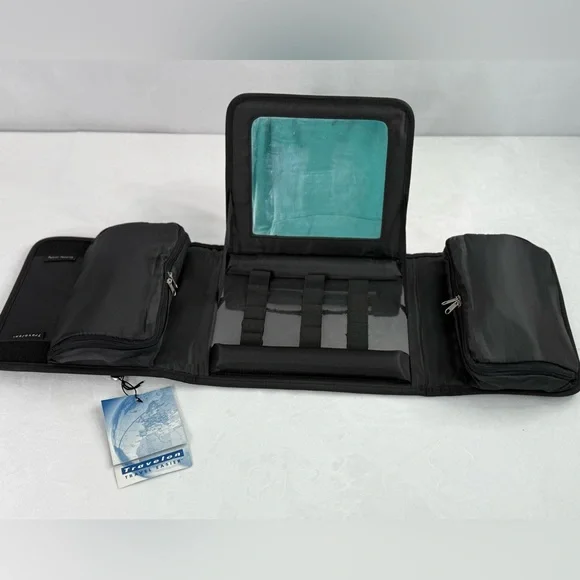 Makeup Mirrored Travelon Brush‎ Makeup Portable Vanity Compact Toiletry Black