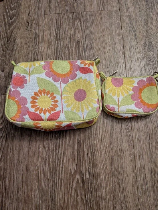 Clinique Floral Canvas Cosmetic Bags in Yellow, Pink & Green